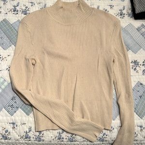 LF Beige Turtle Neck Thin Fitted Ribbed Sweater, Size M